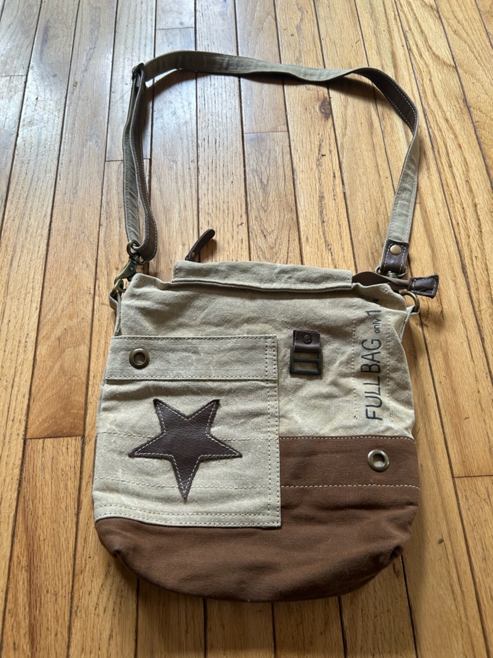 Myra Canvas Crossbody Bag in Beige and Brown